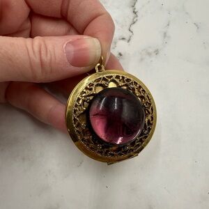 Vintage Purple Gem Locket Amulet Goldtone Pendant